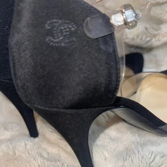 CHANEL Black & Transparent Ankle Strap Heels Size 37.5/ US 7 Made In Italy - Picture 8 of 14